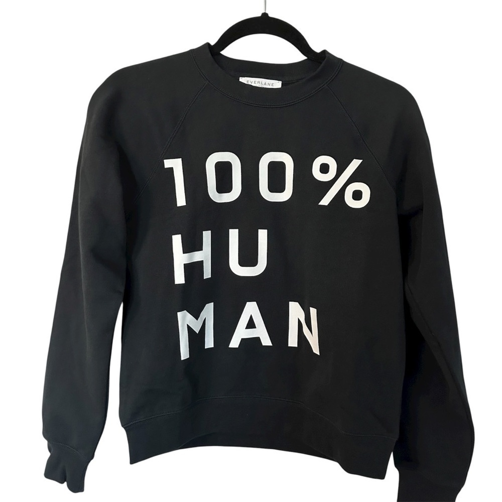 Everlane Black Long Sleeve Cotton Crewneck 100% Human Sweatshirt Sz XS NWOT